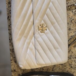 Tory Burch White and Gold Quilted Shoulder Bag